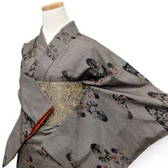 袋帯　格子模様　花菱　モール　金糸　銀糸　着物　084a p 袋帯 格子模様 花菱 モール 金糸 銀糸 着物 084a p