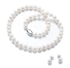 【人気商品】[つやたま] 【品質】 本真珠ネックレス＆ピアスセットorイヤリングセット 大粒 8mm 冠婚葬祭用