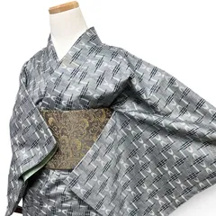 小紋　紬　琉球絣　藍染め　グレー　ブルー　お洒落　着物　123b d ms