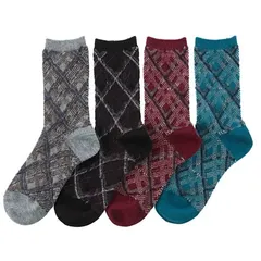 ギュレ チェック 柄 ソックス レディース 靴下 おしゃれ 総柄 プレゼント 暖かい 温かい くつした 黒 日本製 スカイブルー