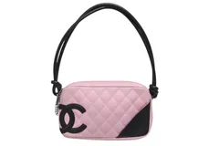 極美品 CHANEL シャネル カンボンライン ワンショルダーバッグ 9番台 ココマーク カーフスキン キルティング ピンク ブラック 中古 4b010112