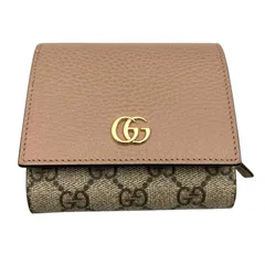グッチ GUCCI 二つ折り財布 GGマーモント バイカラー ミディアムウォレット GGスプリームキャンバス/レザー ダスティピンク×ブラウン レディース