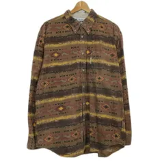 Columbia　柄シャツ　長袖　シャツ　トップス　ボタンダウン　胸ポケット　総柄　ネイティブ柄　オーバーサイズ　アウトドア　古着