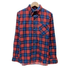 BLUE BLUE　ネルシャツ　フランネル　長袖　ブラウス　トップス　ボタンダウン　胸ポケット　バックロゴ　ブランドロゴ　刺しゅう　日本製　アメカジ　古着