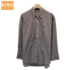 RALPH LAUREN　チェックシャツ　長袖　シャツ　トップス　ボタンダウン　ワンポイント　ブランドロゴ　スモールポニー　刺しゅう　オーバーサイズ　古着