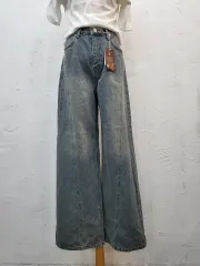 ウォッシュ デニム ワイド パンツ