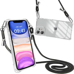 新品 iPhone11 ケース ショルダー クリア 肩掛け 首掛け アイフォン11 スマホケース ワイヤレス充電対応 カバー 耐衝撃 透明 軽量 全面保護 人気 韓国 柔軟 高質感(ブラック)