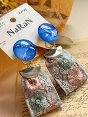178≫アルコールインクアート【nara】2wayインド刺繍リボンタッセルピアス