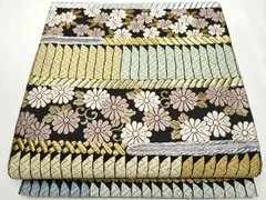 平和屋着物●六通柄袋帯　麗粋唐織　横段舞花文　黒地　金銀糸　正絹　逸品　CABB5648hy