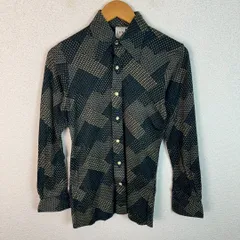 JUN ジュン 長袖シャツ 総柄 幾何学模様 ブラック Mサイズ メンズ 古着 レトロ クラシック