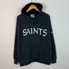 90s Majestic マジェスティック スウェット パーカー SAINTS プリント ブラック Lサイズ メンズ 古着 ストリート スポーツMIX