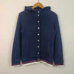 TOMMY HILFIGER トミーヒルフィガー スウェット パーカー フルジップ 無地 ネイビー Mサイズ レディース 古着 スポーツMIX カジュアル