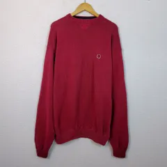 90s TOMMY HILFIGER トミーヒルフィガー ニット セーター ロゴ刺繍 レッド Lサイズ メンズ 古着 アメカジ ストリート　コットンニット