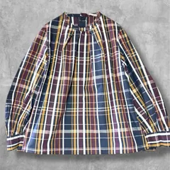 / NANO UNIVERSE ナノユニバース チェックブラウス　ハイネックチェックギャザーブラウス　定価¥14,190円　Fサイズ　ネイビー　【R-5】