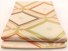 平和屋着物◎西陣　六通柄袋帯　唐織　菱天井松花文　金糸　証紙付き　正絹　逸品　BAAV7448yc