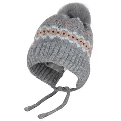 【新品】 [Afindern] ニット 帽子 可愛い ポンポン付き 耳当て付き ニットキャップ ゲーブル編み 厚手 保温 防寒対策 小顔効果 飛ばない 自転車 通勤 通学 スキー 雪遊び 冬用 4色 0