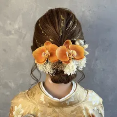 オレンジ胡蝶蘭髪飾り　和装　成人式