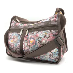 【美品】レスポートサック  ショルダーバッグ 花柄 ペイズリー ブラウン ナイロン 軽量