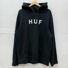 中古  ハフ  プルオーバー  パーカー  ロゴ  プリント  ブラック  Lサイズ  114910  HUF  メンズ  トップス  スウェット  裏起毛  ストリート系  黒系  【V1942-001】◇214