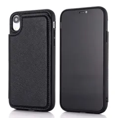 【在庫処分】【Viesa】背面カード 手帳型ケース iPhone XR 6.1 inch (6.1インチ) 対応 APPLE スマホ バックカバー ケース 手帳型 (ブラック) 財布型 背面カバー きスタンド機能 背面型ケース 適用 アップル アイフォンxr