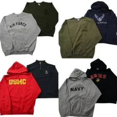 古着卸 まとめ売り ミリタリー スウェット 8枚セット (メンズ S /M /XL ) NAVY USMC ARMY AIR FORCE ハーフジップ フーディー 中古 ND1101