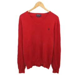 ポロ バイ ラルフローレン Polo by Ralph Lauren コットンニット セーター Vネック ポニー刺繍 L 赤 レッド ☆AA★ ■MET2