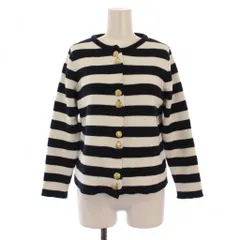 ザラ ZARA ニット カーディガン 長袖 クルーネック ボーダー柄 金ボタン S 黒 白 6427/022/104 /BM ■BM