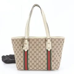 美品 グッチ GGキャンバス シェリー ライン 137396 レザー トート バッグ 肩掛け ショルダー ハンド レディース ERM CDE34-5【中古】