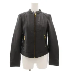 ブルーレーベルクレストブリッジ BLUE LABEL CRESTBRIDGE シングルライダースジャケット ジップアップ 裏チェック ラムレザー 羊革 38 黒 ブラック 55F10-650-09 /GV ■GY19