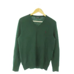 ポロ ラルフローレン POLO RALPH LAUREN ニット セーター Vネック 長袖 ワンポイント ポニーロゴ刺繍 S 緑 グリーン /AO7 ■GY44