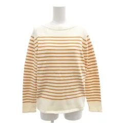 23区 オンワード樫山 美品 Tシャツ カットソー 38 ボートネック ボーダー 総柄 長袖 アイボリー オレンジ /AE