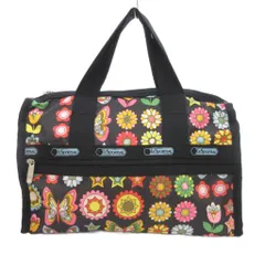 レスポートサック LesportSAC 2WAY ハンドバッグ ショルダー ポーチ付き 花がら 黒 ブラック /JS