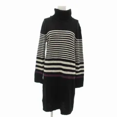 コムサイズム COMME CA ISM ニット ワンピース ボーダー アルパカ混 オフタートルネック 長袖 ひざ丈 L 黒 ブラック マルチカラー /VU□ 0405