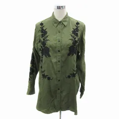 ザラウーマン ZARA WOMAN シャツ ブラウス 長袖 花柄 刺繍 M カーキ 黒 ブラック /YS48