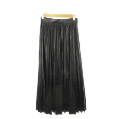 シップス SHIPS プリーツ フェイクレザースカート ロング マキシ 薄手 36 S 黒 ブラック /MN22
