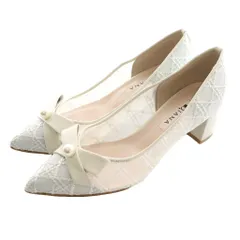 ダイアナ DIANA パールリボンパンプス 24cm 白 ホワイト グレー /SS ■OS