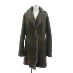 ノーブランド トスカーナ ムートンコート ロング ラムスキン スエード ファー M グレー /KU