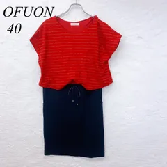e6075 【オフオン】ミニワンピース 40 レッド×ネイビー 切替デザイン ストレッチあり ラグランスリーブ 配色ボーダー レディース