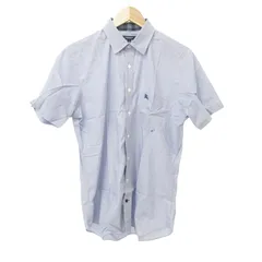 バーバリー ロンドン BURBERRY LONDON ストライプ シャツ 半袖 ブラウス カットソー トップス 国内正規 Mサイズ 青 ブルー