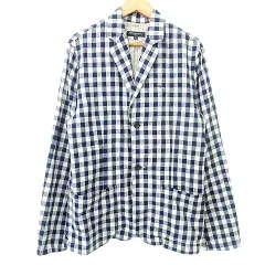 チャオパニック CIAOPANIC CPC Works Traditional テーラードジャケット リネン コットン ギンガムチェック 背抜き M 青 ブルー ■MET1 A0715