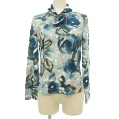 ハナエモリ HANAE MORI 花柄 フリル カットソー 長袖 トップス 38 青 ブルーのサムネイル