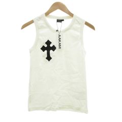 アーカム AAKAM タグ付き リブタンクトップ クロス刺繍 十字架 2 白 ホワイト 黒 ブラック /JS
