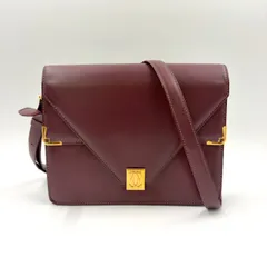 Cartier マストライン レザー レザー バーガンディ ショルダーバッグ ゴールド