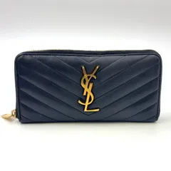 SAINT LAURENT PARIS カサンドラ ラウンドファスナー レザー ブラック 長財布 ゴールド