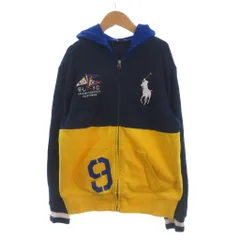 ポロ ラルフローレン POLO RALPH LAUREN パーカー ジャケット ジップアップ 刺繍 裏毛 黃 紺 イエロー ネイビー M 10-12