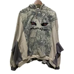 Remake　BIGスウェット　パーカー　プルオーバー　フーディ　トップス　裏起毛　切替　総柄　オーバーシルエット　再構築　リメイク　古着