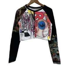 Remake　ReラグランロンT　ロンT　カットソー　トップス　クルーネック　切替　ショート丈　再構築　リメイク　古着