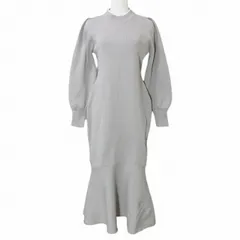 ナチュラルビューティーベーシック NATURAL BEAUTY BASIC 美品 23AW パールネックスポンディッシュニットワンピース 017-3247042 ロング 長袖 マーメイド パフスリーブ M グレージュ X