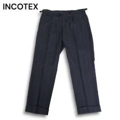 INCOTEX インコテックス 秋冬 SUPER100'S★ ウィンドウペンチェック ウール スラックス パンツ Sz.46 メンズ ネイビー