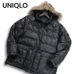 Y2K 00s★ UNIQLO オールド ユニクロ 秋冬 ファー★ 微光沢 ダウン ジャケット Sz.XL　メンズ 黒